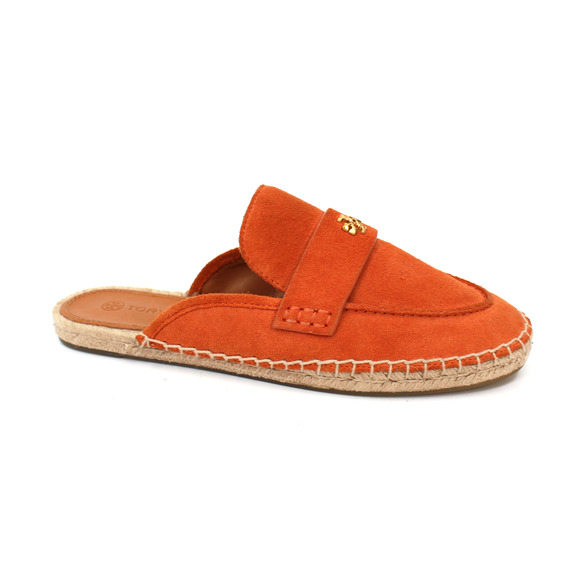 Tory Burch Seaside Sienna Rose Suede Mule Espadrille 7M Gold Medallion Flats NEW - Picture 1 of 9